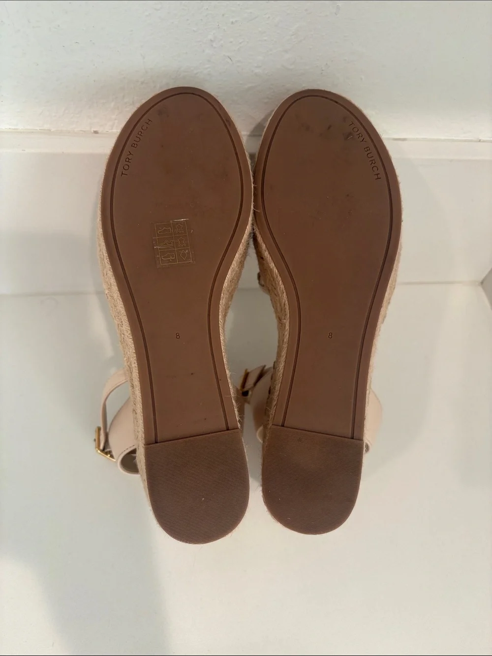 Tory Burch Woven Espadrille Platform Sandals in Ivory Leather Size 8
